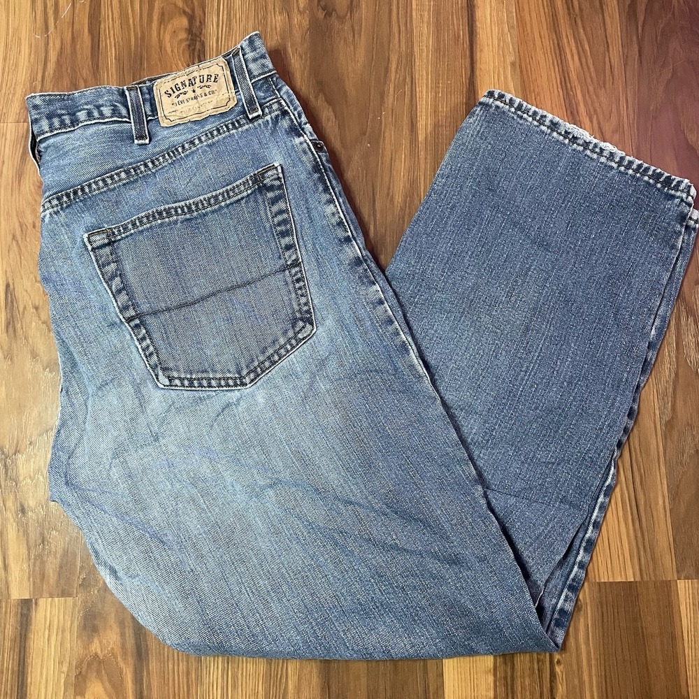 Men's 37x29 Signature By Levi Strauss Relaxed Fit High Rise Blue Denim Jeans 90s